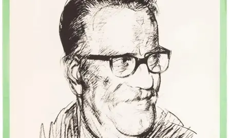 Detalle do cartaz da homenaxe a Celso Emilio Ferreiro  organizada por CCOO e UGT en Compostela o 28 de outubro de 1979.