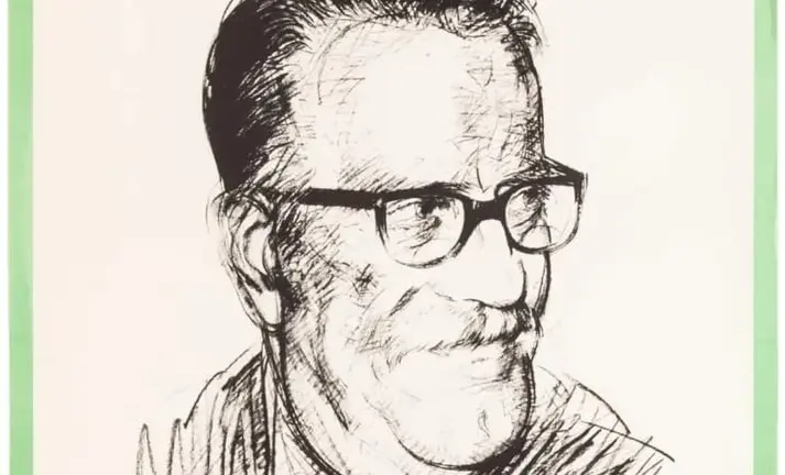 Detalle do cartaz da homenaxe a Celso Emilio Ferreiro  organizada por CCOO e UGT en Compostela o 28 de outubro de 1979.